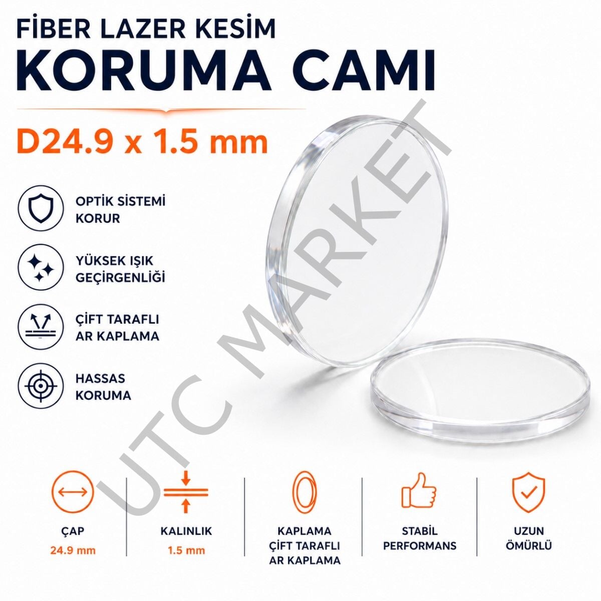 Fiber Lazer Kesim Koruma Camı D24.9 × 1.5 mm