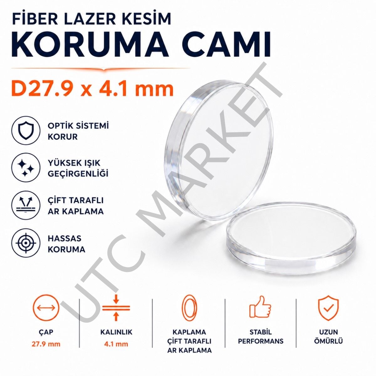 Fiber Lazer Kesim Koruma Camı D27.9 × 4.1 mm