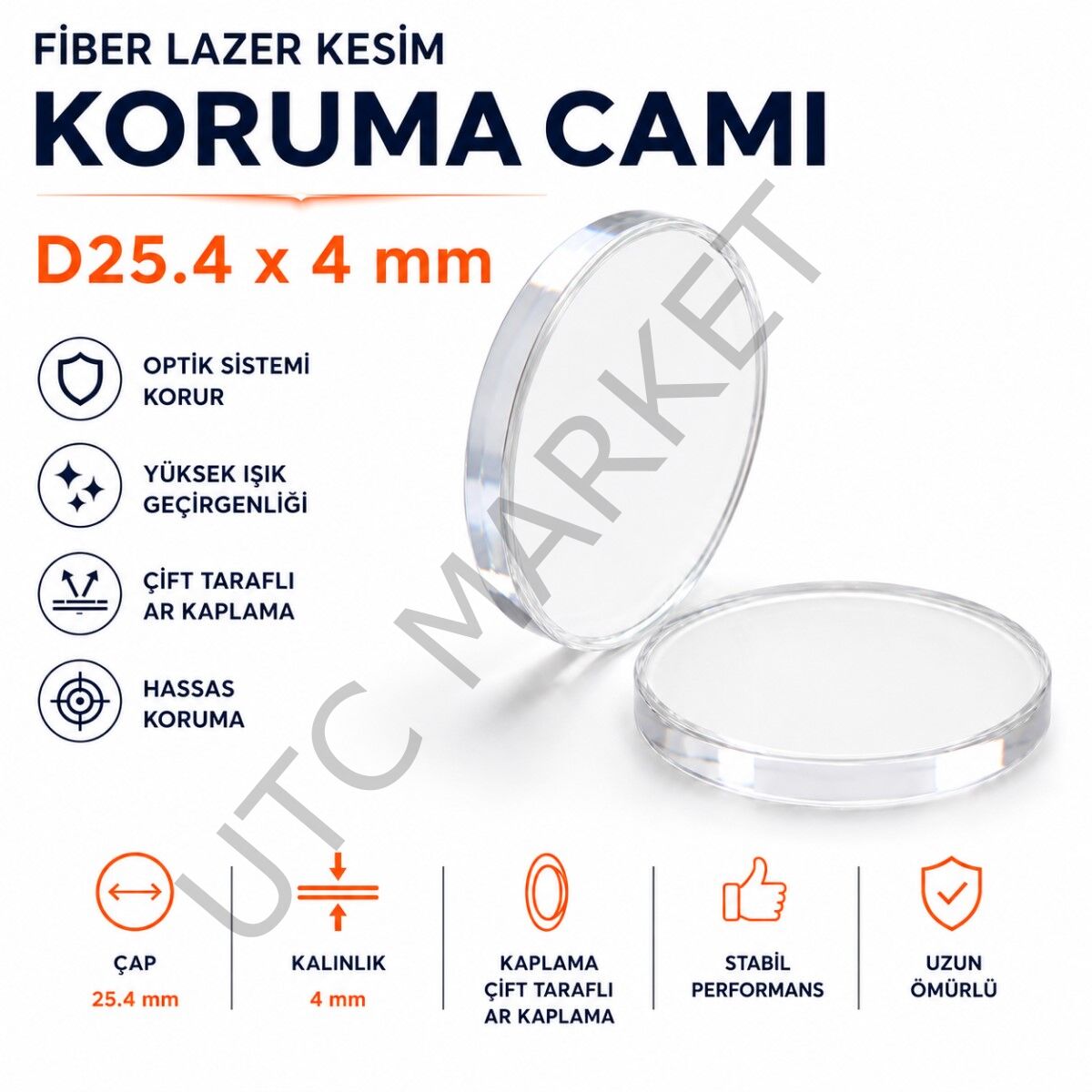 Fiber Lazer Kesim Koruma Camı D25.4 × 4 mm